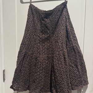Carole Little Dark Brown Eyelet A-Line Skirt